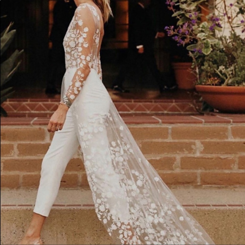 White Lace Jumpsuit with Train